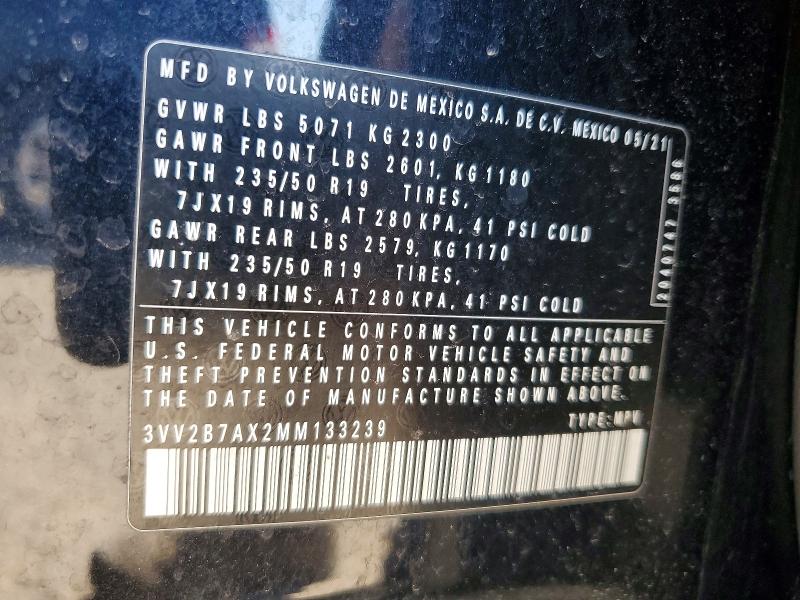 2021 Volkswagen Tiguan მანქანა იყიდება აუქციონზე, vin: 3VV2B7AX2MM133239, აუქციონის ნომერი: 52137756