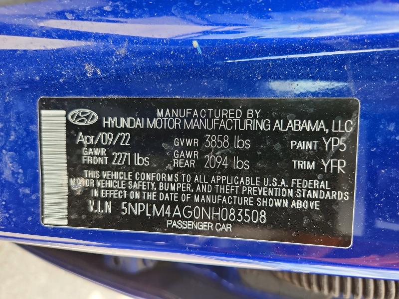 53936176 :رقم المزاد ، 5NPLM4AG0NH083508 vin ، 2022 Hyundai Elantra مزاد بيع