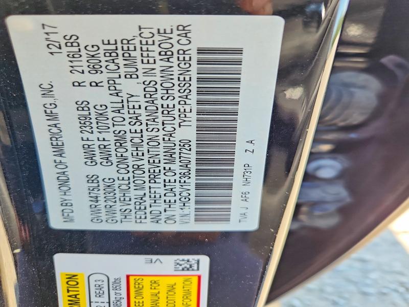 Aukcja sprzedaży 2018 Honda Accord, vin: 1HGCV1F36JA077250, numer aukcji: 53635206