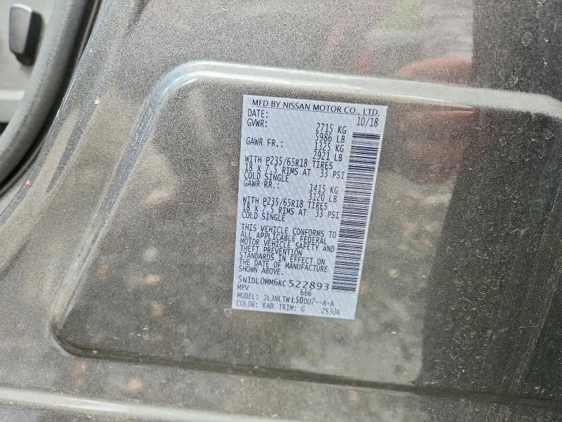 Aukcja sprzedaży 2019 Infiniti Qx60, vin: 5N1DL0MM6KC522893, numer aukcji: 53031526