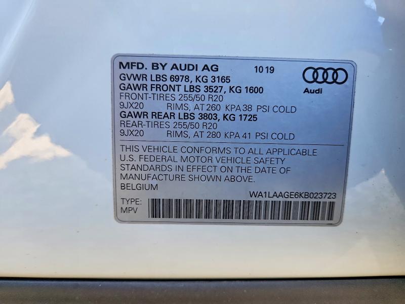 53371086 :رقم المزاد ، WA1LAAGE6KB023723 vin ، 2019 Audi E-tron مزاد بيع