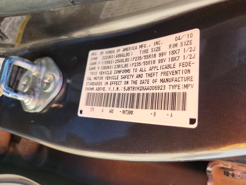53891046 :رقم المزاد ، 5J8TB1H2XAA006923 vin ، 2010 Acura Rdx مزاد بيع