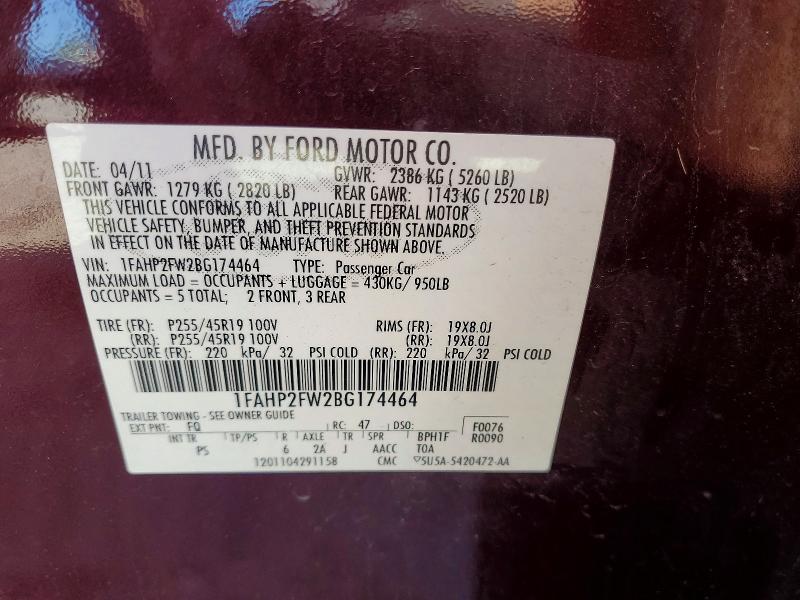 Aukcja sprzedaży 2011 Ford Taurus, vin: 1FAHP2FW2BG174464, numer aukcji: 53915256