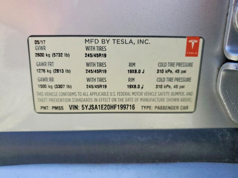 Продажа на аукционе авто 2017 Tesla Model S, vin: 5YJSA1E20HF199716, номер лота: 55565096
