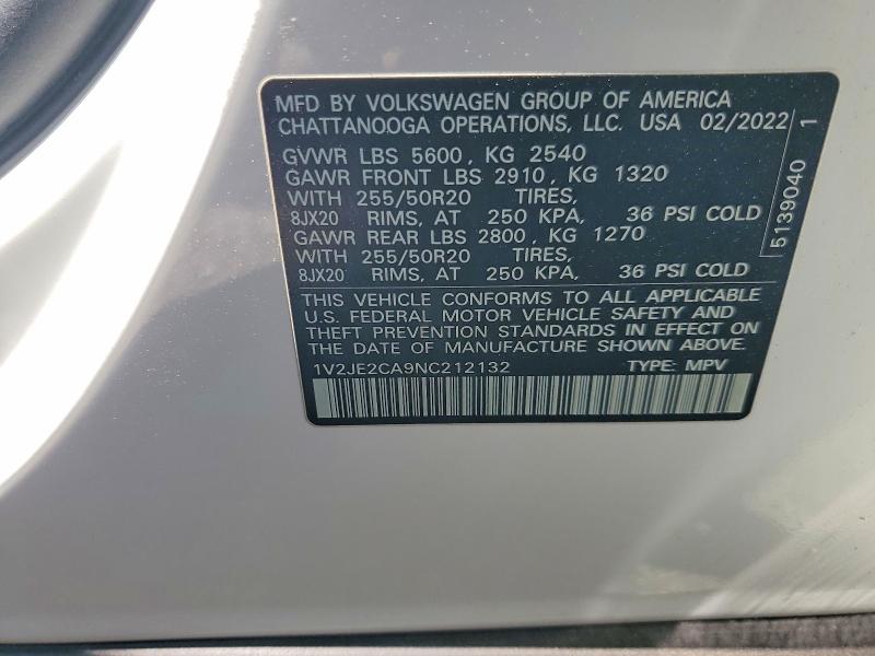 Продажа на аукционе авто 2022 Volkswagen Atlas Cross Sport, vin: 1V2JE2CA9NC212132, номер лота: 54285386