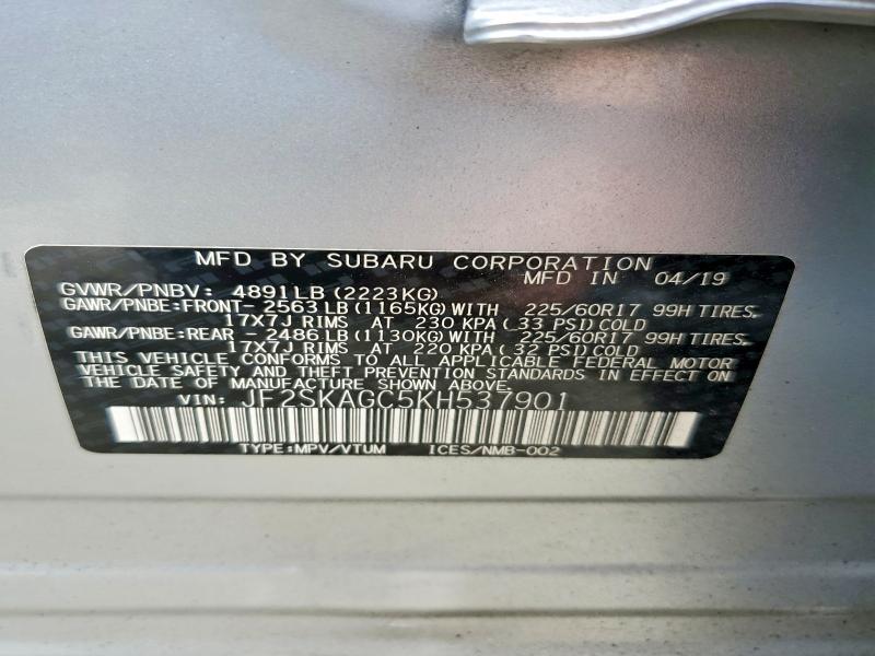 52992416 :رقم المزاد ، JF2SKAGC5KH537901 vin ، 2019 Subaru Forester مزاد بيع