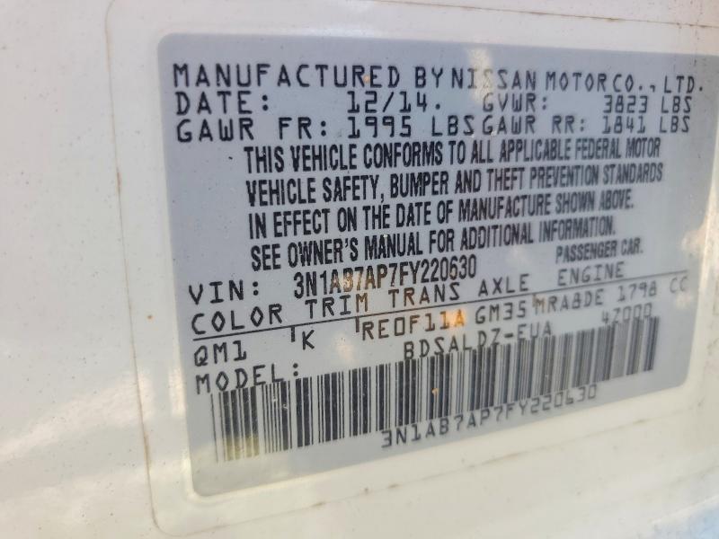 53972226 :رقم المزاد ، 3N1AB7AP7FY220630 vin ، 2015 Nissan Sentra مزاد بيع