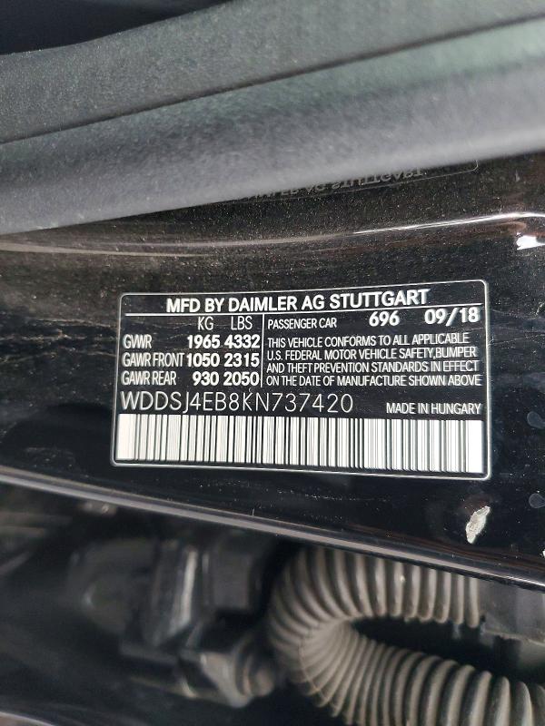 52086386 :رقم المزاد ، WDDSJ4EB8KN737420 vin ، 2019 Mercedes-benz Cla مزاد بيع