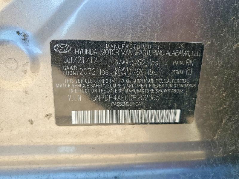 Aukcja sprzedaży 2013 Hyundai Elantra, vin: 5NPDH4AE0DH202065, numer aukcji: 55006296
