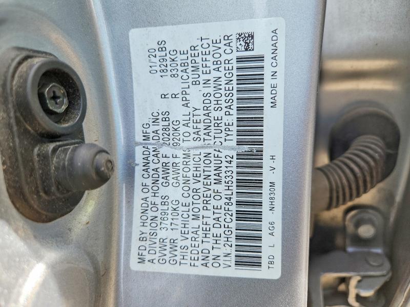 Продаж на аукціоні авто 2020 Honda Civic, vin: 2HGFC2F84LH533142, номер лоту: 53700656