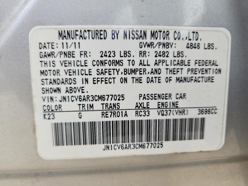 Aukcja sprzedaży 2012 Infiniti G37 Sedan, vin: JN1CV6AR3CM677025, numer aukcji: 54319046