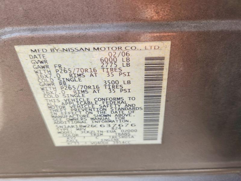 2006 Nissan Pathfinder მანქანა იყიდება აუქციონზე, vin: 5N1AR18W26C637676, აუქციონის ნომერი: 53559836