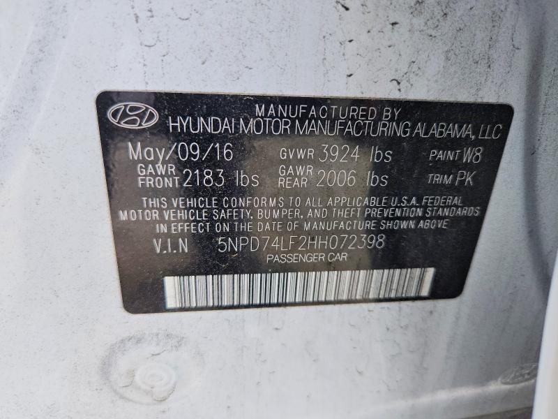 Продажа на аукционе авто 2017 Hyundai Elantra, vin: 5NPD74LF2HH072398, номер лота: 54925556