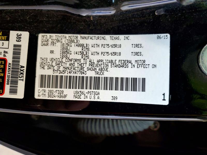 Aukcja sprzedaży 2015 Toyota Tundra, vin: 5TFDW5F14FX477043, numer aukcji: 52762306
