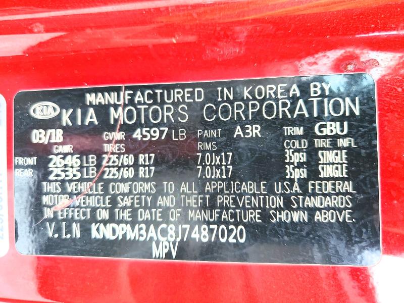 2018 Kia Sportage მანქანა იყიდება აუქციონზე, vin: KNDPM3AC8J7487020, აუქციონის ნომერი: 53981846