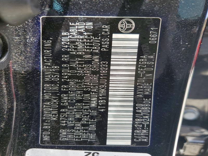 Aukcja sprzedaży 2018 Toyota Camry, vin: 4T1B11HK9JU118233, numer aukcji: 52475956