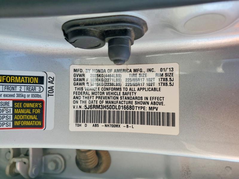 Продаж на аукціоні авто 2013 Honda Cr-v, vin: 5J6RM3H50DL016680, номер лоту: 52098976