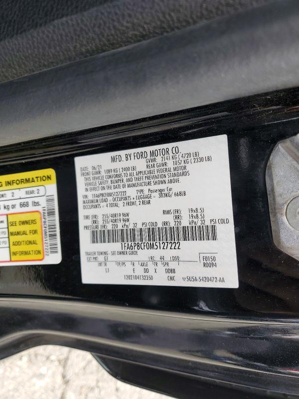 54962946 :رقم المزاد ، 1FA6P8CF0M5127222 vin ، 2021 Ford Mustang مزاد بيع