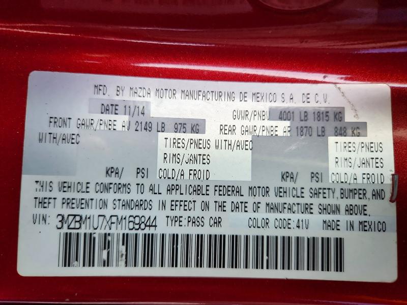 53583706 :رقم المزاد ، 3MZBM1U7XFM169844 vin ، 2015 Mazda 3 مزاد بيع