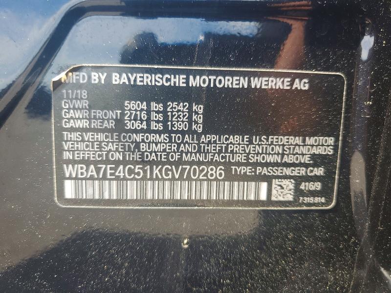 Auction sale of the 2019 Bmw 740, vin: WBA7E4C51KGV70286, lot number: 54730696