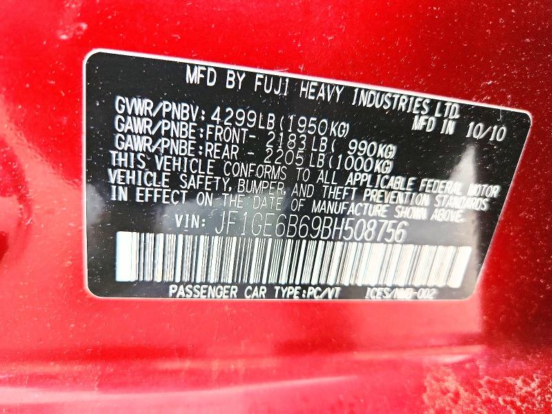 Продаж на аукціоні авто 2011 Subaru Impreza, vin: JF1GE6B69BH508756, номер лоту: 54581326