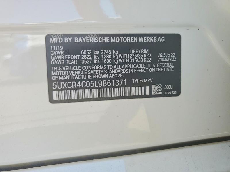 53074056 :رقم المزاد ، 5UXCR4C05L9B61371 vin ، 2020 Bmw X5 مزاد بيع