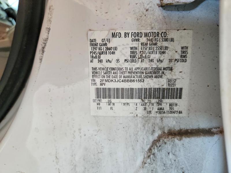 2011 Ford Edge მანქანა იყიდება აუქციონზე, vin: 2FMDK3JC4BBB61552, აუქციონის ნომერი: 54351126