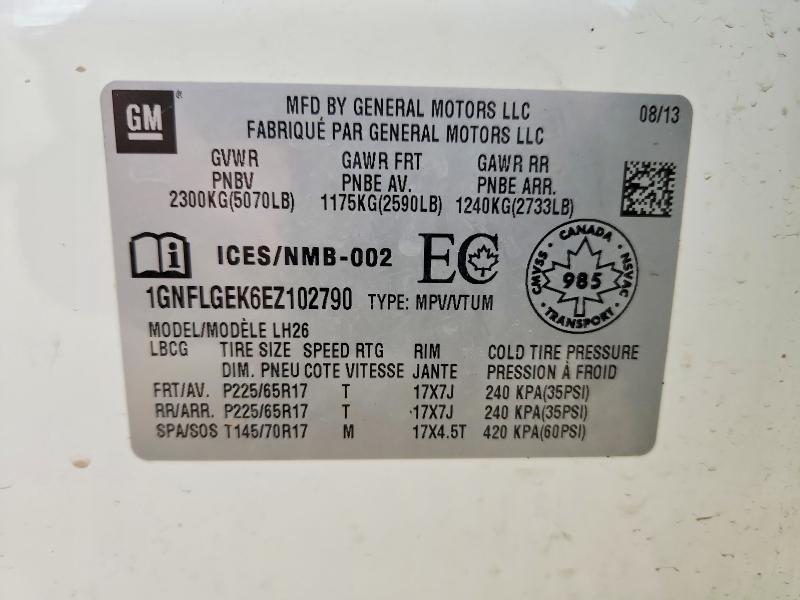 Продаж на аукціоні авто 2014 Chevrolet Equinox, vin: 1GNFLGEK6EZ102790, номер лоту: 54609316