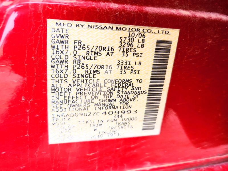 54976236 :رقم المزاد ، 1N6AD09U27C409993 vin ، 2007 Nissan Frontier مزاد بيع