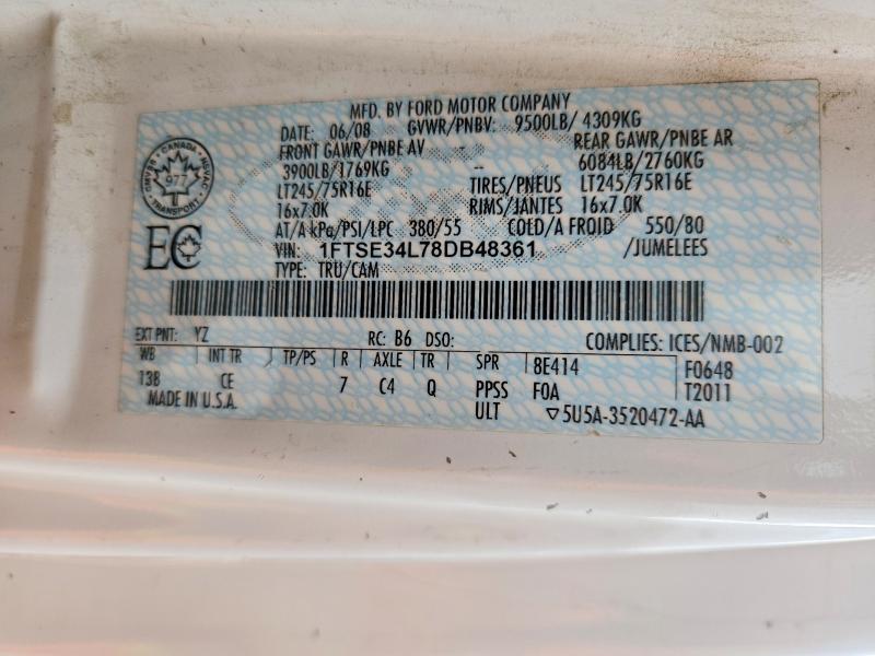53775096 :رقم المزاد ، 1FTSE34L78DB48361 vin ، 2008 Ford Econoline مزاد بيع