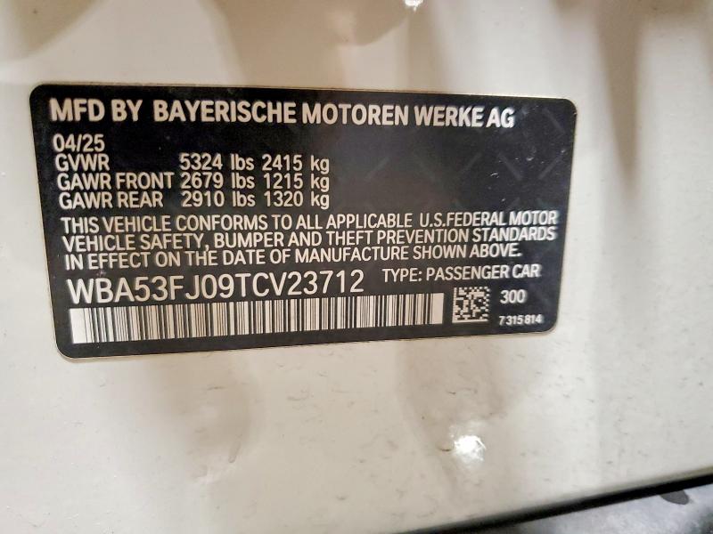 Aukcja sprzedaży 2026 Bmw 530, vin: WBA53FJ09TCV23712, numer aukcji: 53143046