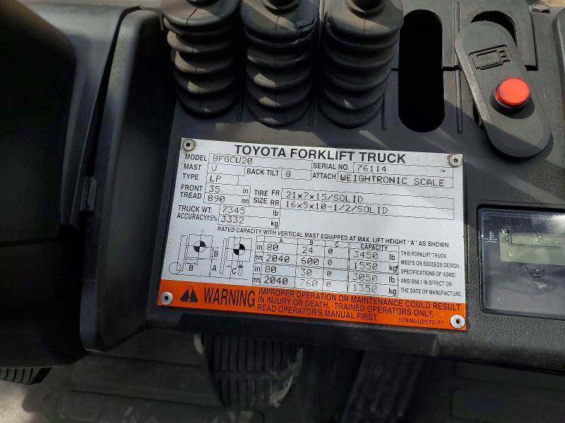 54766206 :رقم المزاد ، 76114 vin ، 2016 Toyota Na-20 Forklift مزاد بيع
