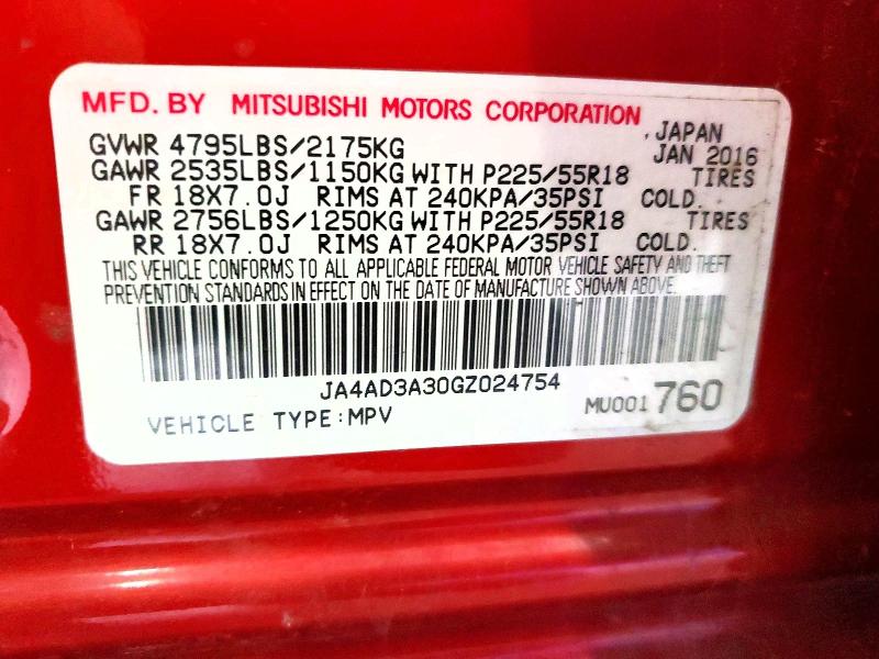 Продаж на аукціоні авто 2016 Mitsubishi Outlander, vin: JA4AD3A30GZ024754, номер лоту: 53978286