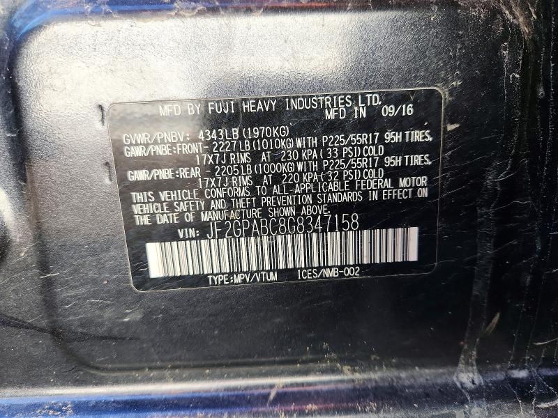 Aukcja sprzedaży 2016 Subaru Crosstrek, vin: JF2GPABC8G8347158, numer aukcji: 51878186