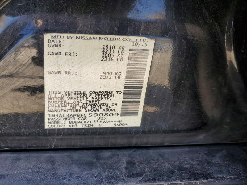 2015 Nissan Altima მანქანა იყიდება აუქციონზე, vin: 1N4AL3AP8FC590809, აუქციონის ნომერი: 54816286