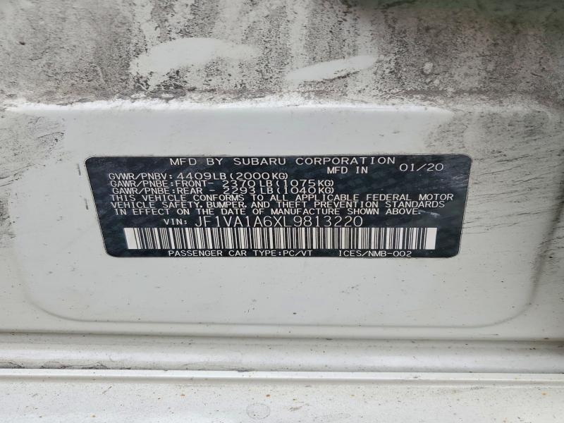 Продаж на аукціоні авто 2020 Subaru Wrx, vin: JF1VA1A6XL9813220, номер лоту: 54498386