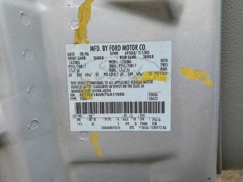 Продаж на аукціоні авто 2007 Ford F150, vin: 1FTRX14W67NA11959, номер лоту: 53294576