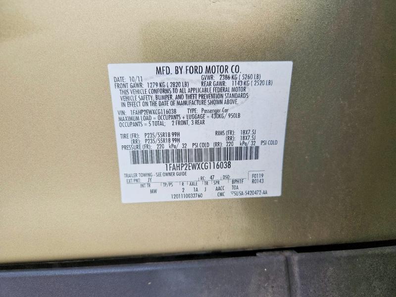 Продаж на аукціоні авто 2012 Ford Taurus, vin: 1FAHP2EWXCG116038, номер лоту: 54438436
