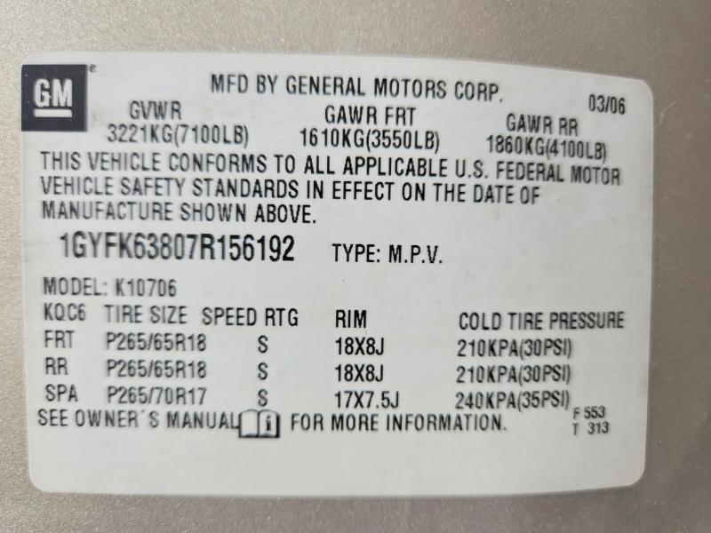 Aukcja sprzedaży 2007 Cadillac Escalade, vin: 1GYFK63807R156192, numer aukcji: 52087996