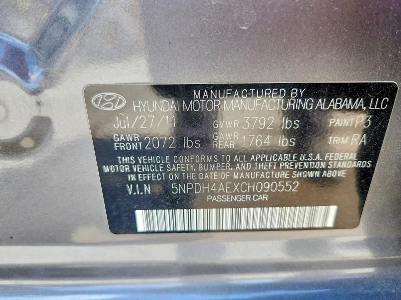2012 Hyundai Elantra მანქანა იყიდება აუქციონზე, vin: 5NPDH4AEXCH090552, აუქციონის ნომერი: 52660686