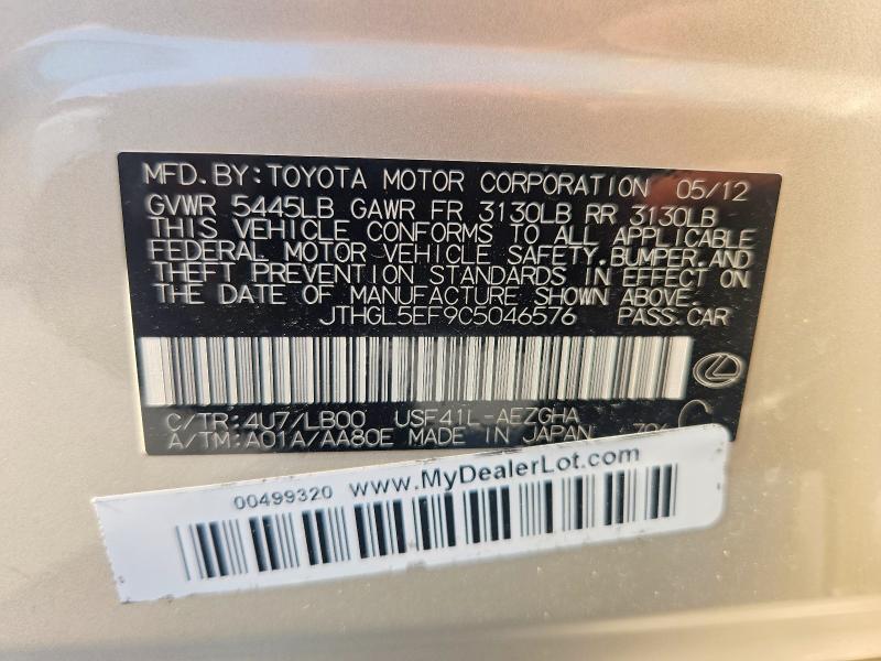 53401576 :رقم المزاد ، JTHGL5EF9C5046576 vin ، 2012 Lexus Ls مزاد بيع