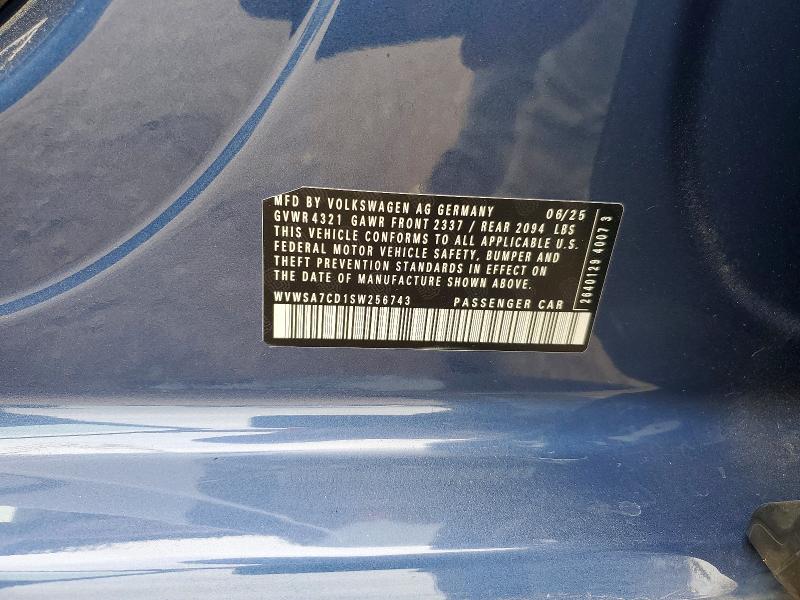 2025 Volkswagen Gti მანქანა იყიდება აუქციონზე, vin: WVWSA7CD1SW256743, აუქციონის ნომერი: 54476146