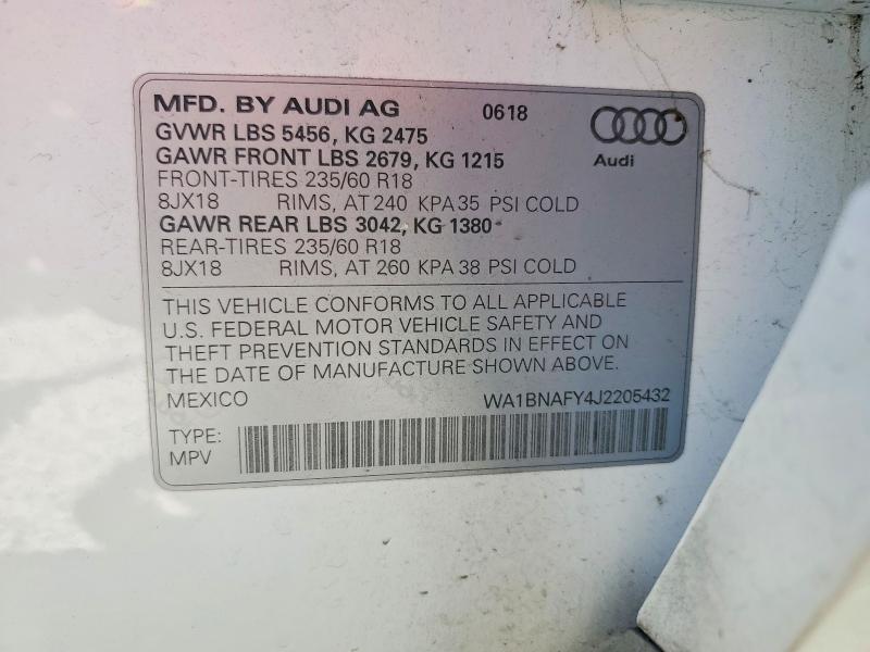 2018 Audi Q5 მანქანა იყიდება აუქციონზე, vin: WA1BNAFY4J2205432, აუქციონის ნომერი: 54169956