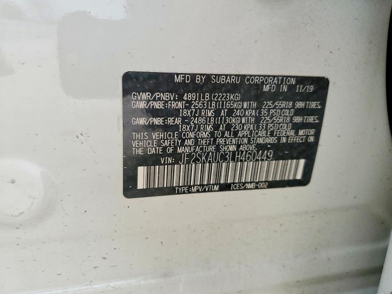 Aukcja sprzedaży 2020 Subaru Forester, vin: JF2SKAUC3LH460449, numer aukcji: 52326026