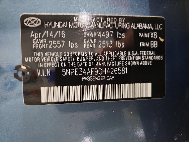 2016 Hyundai Sonata მანქანა იყიდება აუქციონზე, vin: 5NPE34AF9GH426581, აუქციონის ნომერი: 52364306