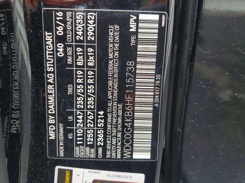 54226326 :رقم المزاد ، WDC0G4KB6HF115738 vin ، 2017 Mercedes-benz Glc مزاد بيع
