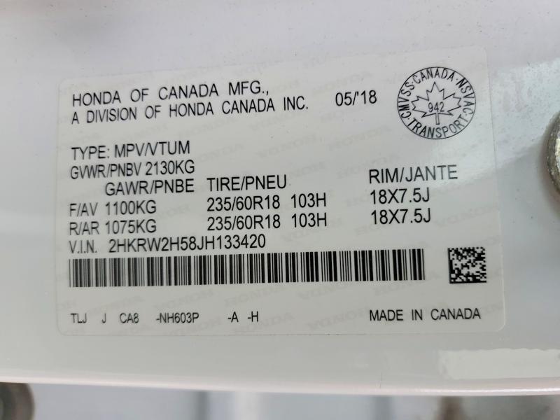 53189306 :رقم المزاد ، 2HKRW2H58JH133420 vin ، 2018 Honda Cr-v مزاد بيع