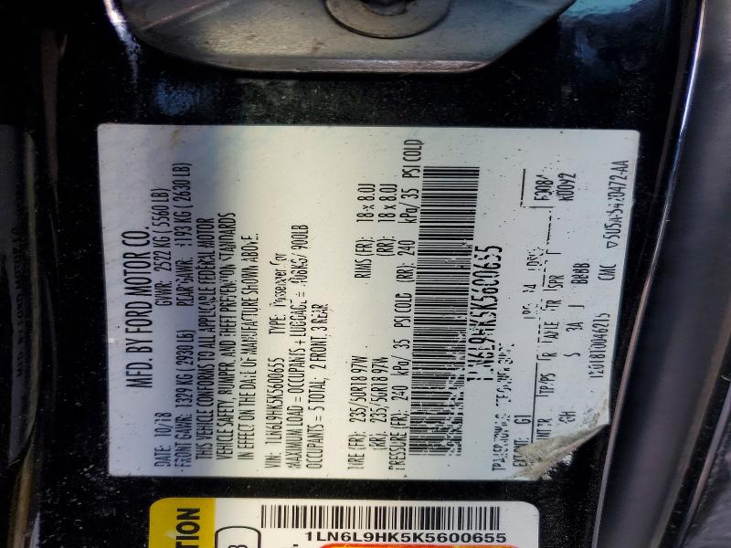52748136 :رقم المزاد ، 1LN6L9HK5K5600655 vin ، 2019 Lincoln Continental مزاد بيع