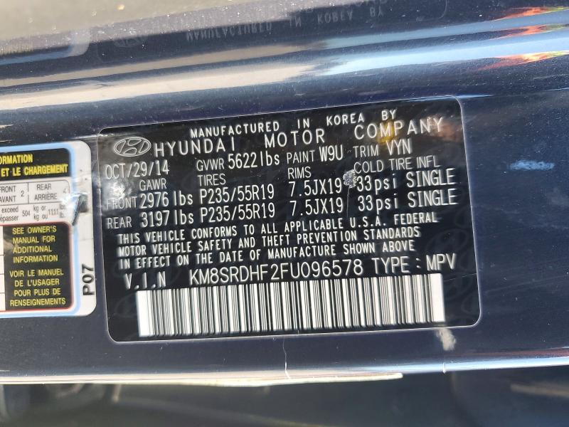 53245326 :رقم المزاد ، KM8SRDHF2FU096578 vin ، 2015 Hyundai Santa Fe مزاد بيع