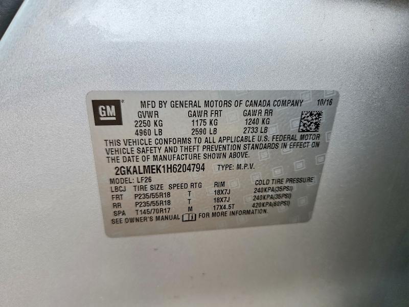 Aukcja sprzedaży 2017 Gmc Terrain, vin: 2GKALMEK1H6204794, numer aukcji: 53206036